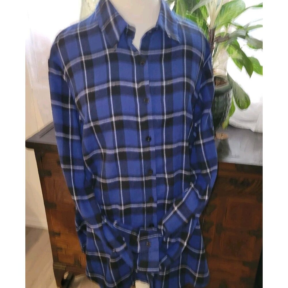In' Voland blue plaid button down women's long sleeve plus top 20W